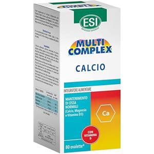 ESI, Multicomplex Calcio, Integratore Alimentare di Calcio per la Salute delle Ossa, di Origine Marina con Magnesio e Vitamina D, Mantenimento di Ossa Normali, Senza Glutine, 80 ovalette