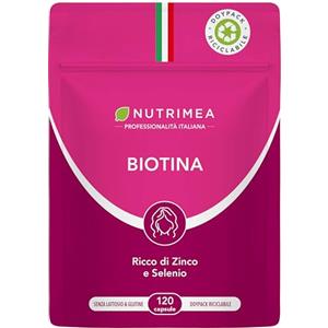 Plastimea Biotina Capelli | 120 Capsule | Integratori Per Capelli, Unghie e Pelle | Vitamina B8, Zinco, Selenio e Semi di Zucca | Trattamento 4 Mesi | Nutrimea