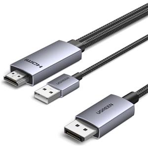 UGREEN Cavo HDMI a DisplayPort 4K 60Hz Adattatore USB A Ricarica Alluminio Compatibile con Xbox PS5 4 Steam Deck Switch Mac Lettore Monitor 2M