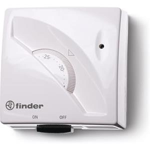 Finder Termostato da Parete Tipo 1T.01.2. 1 scambio. Regolazione temperatura da +7 a +30 °C. Con interruttore ON/OFF e spia di segnalazione di funzionamento dell'impianto. Colore Bianco