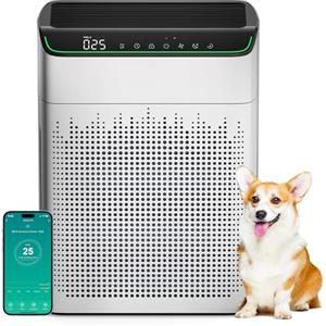 MERONTE Purificatore d'Aria, Depuratore CADR 433m³/h fino a 90m², Display PM2.5, 2 Filtro HEPA, Air Purifier Elimina 99.97% di Allergi Polline Polvere Odori per Casa, 1 Pack+2 Pack HEPA Filters Bianco