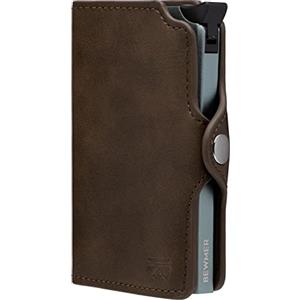BEWMER Porta Carte di Credito 1 Schermato | Portafoglio Slim da Uomo e Donna | Porta Tessere e Documenti con Rfid Protection e Fermasoldi in Carbon Fiber (Marrone Senza ZIP)