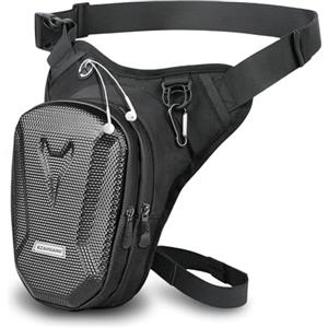 flintronic Marsupio Borsa Gamba Moto, EVA Impermeabile Borsa da Gamba, Multifunzionale Marsupio Sportivo con Jack per Cuffie & Cintura Regolabile, per Arrampicata,Trekking, Ciclismo, Moto, Pesca-Nero