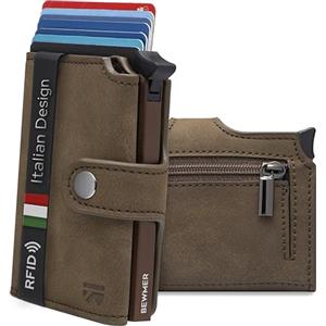 BEWMER v2 Portafoglio Uomo Slim In Similpelle Con Protezione RFID Anticlonazione - Porta Carte Di Credito Uomo E Donna Per 9 Tessere, Con Portamonete - Porta Tessere, Caffè Marrone
