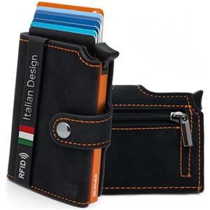 BEWMER v2 Portafoglio Uomo Slim In Similpelle Con Protezione RFID Anticlonazione - Porta Carte Di Credito Uomo E Donna Per 9 Tessere, Con Portamonete - Porta Tessere, Nero Arancione