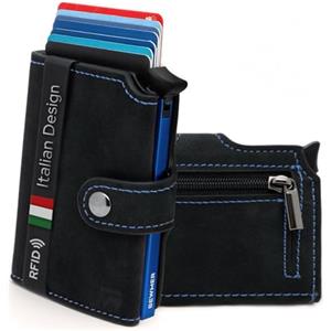 BEWMER v2 Portafoglio Uomo Slim In Similpelle Con Protezione RFID Anticlonazione - Porta Carte Di Credito Uomo E Donna Per 9 Tessere, Con Portamonete - Porta Tessere, Nero Blu