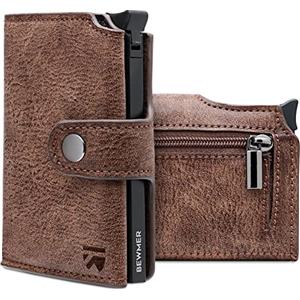 BEWMER v2 Portafoglio Uomo Slim In Similpelle Con Protezione RFID Anticlonazione - Porta Carte Di Credito Uomo E Donna Per 9 Tessere, Con Portamonete - Porta Tessere, Marrone Nero