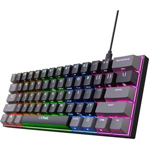 GXTrust Trust Gaming GXT 867 Acira 60% Tastiera Meccanica AZERTY Francese, Tasti a Doppia Funzione, Illuminazione RGB, USB Compatto Mini Tastiera Gamer 60 Percentuale Programmabile PC Portatile - Nero/Grigio