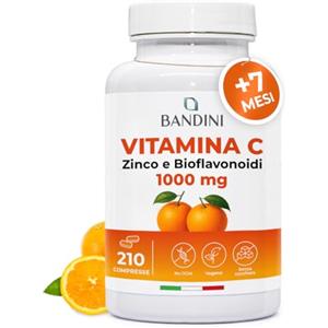Bandini® Vitamina C 1.000mg + Zinco 210 Compresse (+7 Mesi) | Sistema Immunitario, Pelle, Ossa, Unghie, Capelli | Integratore con Acido Ascorbico ad Alto Dosaggio e Bioflavonoidi 100% Vegan
