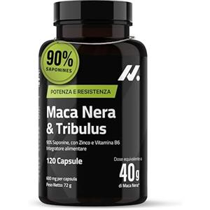 Nyvos Tribulus Terrestris 90% Saponine + Maca Nera 40.000 mg - Integratore Uomo con Zinco & Vitamina B6 - Energia, Vitalità, Testosterone & Benessere Ormonale - 120 Capsule Vegane - Nyvos