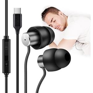 AGPTEKauricolario per il sonno, mini in-ear in morbido silicone, con connettore USB C, super comodi con microfono e controllo del volume, nero