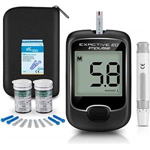 QUIWILL Diabetes test kit glucosio nel sangue kit di monitoraggio della glicemia con 50 strisce reattive e 50 lancette per diabetici in mg/dL di Exactive EQ Impulse