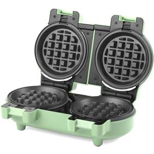 GILES & POSNER Double Mini Waffle Maker - Macchina per waffle antiaderente, snack dolci/salati, compatta, piastre rimovibili da 11,5 cm, waffle stile americano, verde pastello, 1100 W