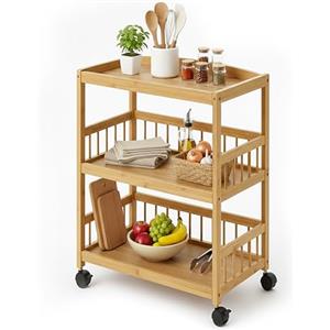 Relaxdays Cucina, bambù, 3 Ripiani, per spezie e Alimenti, H x L x P: 80 x 53 x 30 cm, Carrello Naturale, Plastica