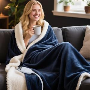 Fohil Coperta Termica 130x160cm Coperta Elettrica con Spegnimento Automatico, 9 Livelli di Riscaldamento e 10 Timer, Flanella Coperta Riscaldante Elettrica per Casa & Uffici, Lavabile in Lavatrice