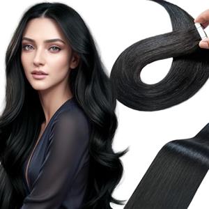 LieblichWelle Extension Capelli Veri Biadesivo Jet Nero 50 cm, 20 pz, 50 g, Salon-Grade Qualità, Facili Comode da Indossare Per le Giovani Donne (Jet Nero, 50 cm)