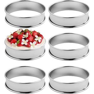SARAHLOUISEJENKINSLTD 6 Pezzi 8 x 2,5 cm Anelli Pancake Torte in Acciaio Inox,Argento Coppapasta tondi,Stampo Rotondo Impermeabile,Antiaderente Anelli Cottura,per Muffin, Omelette, frittelle