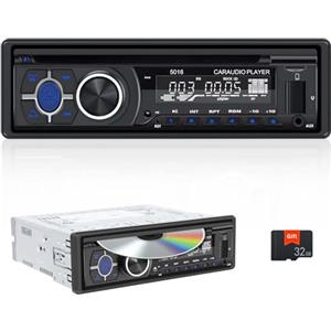 CAMECHO Autoradio Bluetooth 5.1 con Lettore CD DVD per 12-24V, FM/AM Stereo Auto con Vivavoce Bluetooth, 1 DIN Lettore MP3 con con APP Control, 32GB TF, MP3 USB SD AUX