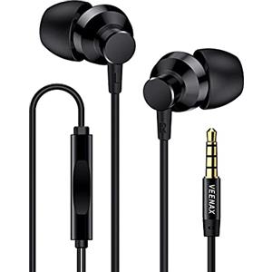 VEENAX M2 Auricolari con Filo, Cuffie In-Ear con Microfono, Cuffiette con Filo e Bassi Potenti, Auricolare Stereo con Cavo per Telefono Cellulare Smartphone Computer PC Tablet MP3, Jack 3,5 mm, Nero