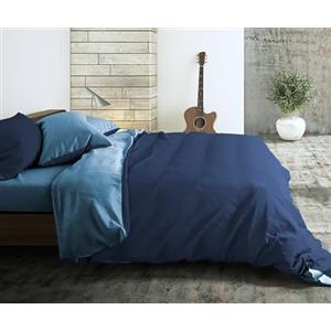 L'Emporio Casa Set Copripiumino Copritrapunta Bicolore Tinta Unita in Cotone 100% Italiano, Effetto Setato, Morbido sulla Pelle- Varie Misure (Blu - Azzurro, 1 Piazza 1 Federa)