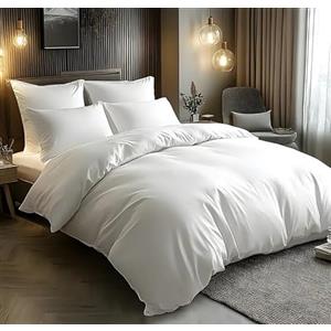 L'Emporio Casa Set Copripiumino Copritrapunta Bicolore Tinta Unita in Cotone 100% Italiano, Effetto Setato, Morbido sulla Pelle- Varie Misure (Bianco, Matrimoniale 2 Federe)