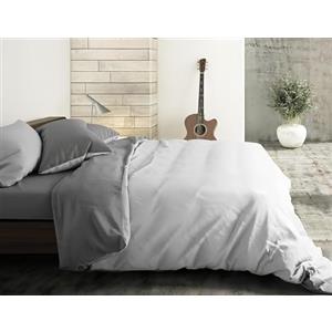 L'Emporio Casa Set Copripiumino Copritrapunta Bicolore Tinta Unita in Cotone 100% Italiano, Effetto Setato, Morbido sulla Pelle- Varie Misure (Stone - Grigio, 1 Piazza 1 Federa)