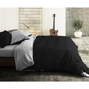 L'Emporio Casa Set Copripiumino Copritrapunta Bicolore Tinta Unita in Cotone 100% Italiano, Effetto Setato, Morbido sulla Pelle- Varie Misure (Grigio - Nero, Piazza e Mezzo 2 Federe)