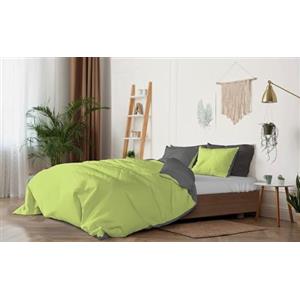 L'Emporio Casa Set Copripiumino Copritrapunta Bicolore Tinta Unita in Cotone 100% Italiano, Effetto Setato, Morbido sulla Pelle- Varie Misure (Mela - Stone, Piazza e Mezzo 2 Federe)