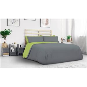 L'Emporio Casa Set Copripiumino Copritrapunta Bicolore Tinta Unita in Cotone 100% Italiano, Effetto Setato, Morbido sulla Pelle- Varie Misure (Mela - Stone, 1 Piazza 1 Federa)