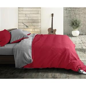 L'Emporio Casa Set Copripiumino Copritrapunta Bicolore Tinta Unita in Cotone 100% Italiano, Effetto Setato, Morbido sulla Pelle- Varie Misure (Bordeaux - Grigio, Matrimoniale 2 Federe)