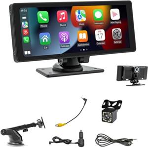 Aboiled Autoradio Carplay portatile fili con dashcam, schermo IPS HD 10,26, Android Auto, Telecamera retromarcia 1080P, Ricambi Bluetooth
