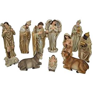Aurora Store Presepe Natività effetto legno con 11 soggetti Fino a 20 cm Personaggi Statue BIANCA Natività Grande Giuseppe Maria Gesù Bambino, Re Magi, Bue e Asinello, Angelo, Pastore con Pecora