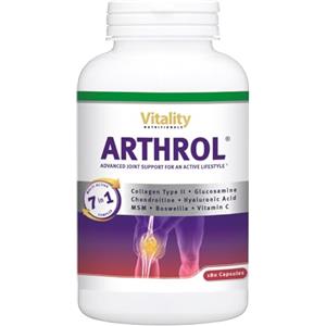 Vitality Nutritionals ARTHROL capsule per le articolazioni alto dosaggio con MSM, collagene, glucosamina, ialurone senza additivi, 180 capsule, dolori articolari, aminoacidi. Vitality Nutritionals by VitaminExpress