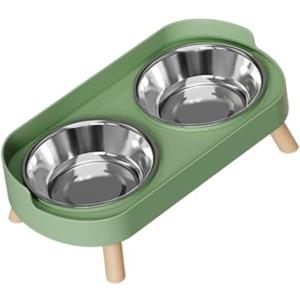 Ronyme Ciotola per Acqua per Gatti e Cani, Stabile Antiscivolo, rialzata, per Cani di Piccola Taglia Cuccioli, Verde, Ciotola in Acciaio