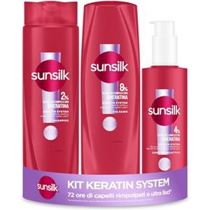 Sunsilk Kit Keratin System, Set Cura Capelli, con Shampoo 250ml, Balsamo Capelli 200ml, Siero 200ml, con Ultra Liss Complex con Cheratina, per 72 ore di Capelli Rimpolpati e Ultra Lisci*