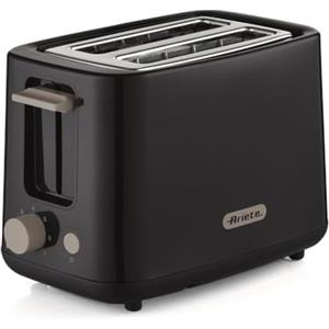 Ariete 157 Tostapane Breakfast, 760W, Capacità 2 fette di pane, Pinze in acciaio inox, 7 livelli di doratura, Pulsante stop, Tocco freddo, Dark & Sahara Grey
