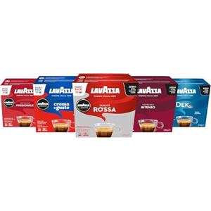 Lavazza A Modo Mio, Mix di Capsule Qualità Rossa, Crema e Gusto, Dek Cremoso, Passionale e Intenso, 180 Capsule Caffè, 5 Confezioni da 36 Capsule