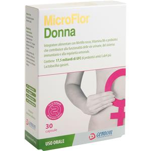 CEMON Microflor Donna - Integratore Alimentare con Mirtillo Rosso, Vitamina B6 e Probiotici per il Benessere delle Vie Urinarie e del Sistema Immunitario