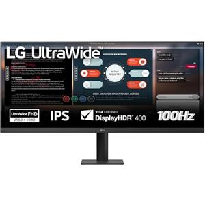LG 34U511A Monitor UltraWide 21:9 34" IPS, WFHD (2560x1080), HDR 400, 100Hz, sRGB 99%, HDMI, DisplayPort, Uscita Cuffie, Schermo Antiriflesso, Reader Mode, Flicker Safe, Nero