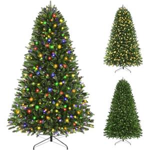 Alupssuc 180CM Albero di Natale con 350 LED Bianco Caldo e Multicolore, 12 Modalità di Luminosità, 1171 Punte dei Rami, Albero di Natale Artificiale con Luci Incorporate per Decorazioni Domestiche