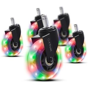 Trust GXTrust Gel Ruote Girevoli LED per Sedia da Gaming, Set 5 Rotelle Sedia da Ufficio Scrivania, 11 mm, Ruote di Ricambio Lisce e Silenziose, Lampeggianti a LED