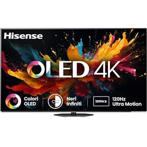 Hisense TV 65" OLED 4K 65A8DN, Smart TV VIDAA U8, Dolby Vision IQ, HDR 10+ Adaptive, 120Hz Game Mode PRO, Dolby Atmos, Alexa Built-in, VIDAA Voice, Tuner DVB-T2/S2 HEVC 10, lativù 4K, 65'', 2025 OLED