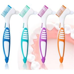 Heanvmyss Spazzolino Pulizia Protesi Dentarie,Confezione da 4 Protesi Dentale Scovolino Denti con Setole Multistrato,Spazzola di Protesi Doppia Testina Portatile per Bite Dentale,Allineatori,Retainer