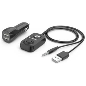 Hama Vivavoce Bluetooth per auto con ingresso AUX (con caricatore USB a 2 vie, telefonare wireless e ascoltare musica tramite altoparlante auto, adattatore jack da 3,5 mm, auto audio, Bluetooth 5.1)