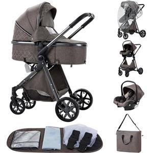 ALYIKOU trio passeggino neonati in offerta fino 25 kg,Carrozzina reversibile fronte mamma e strada, Pieghevole，Con borsa mamma, portabicchieri, copertura antipioggia