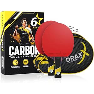 DRAXX Sports Racchetta da ping-pong a 6 stelle | Racchetta professionale in carbonio Pro spessa, massima di rotazione, schiuma densa 2 mm, custodia in omaggio | ideale per principianti a Pro | Allenamento e