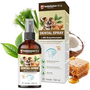 Veddelholzer Set spray dentale probiotico da 150 ml per cani e gatti con spazzolino da denti e complesso enzimatico per la cura dei denti, efficace contro l'alitosi, cura dei denti naturale come spray