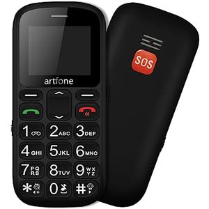 artfone CS181 Telefono Cellulare per Anziani con Tasti Grandi, Funzione SOS, 1.8 Display, Doppia SIM, Chiamata Rapida, Torcia, Radio FM Suono Alto, 800mAh Batteria, Fotocamera, Noir