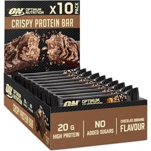Optimum Nutrition Crispy Protein Bars, Barrette Proteiche Senza Zuccheri Aggiunti, Snack Sportivo per Uomo e Donna, Pre o Post-Allenamento, Gusto Brownie al Cioccolato, 10 x 65g