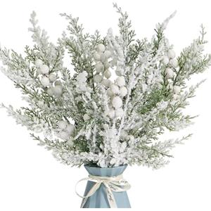Kunjocy - Confezione da 4 rami di pino innevato con bacche bianche, 45 CM decorazioni natalizie, rami di pino per Natale, pigne, bacche, ornamenti per feste natalizie, steli per albero, ghirlanda